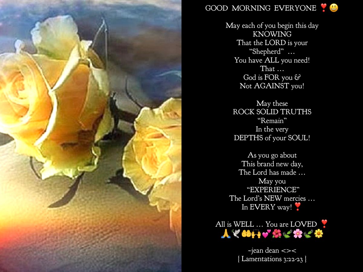 usedforGod's tweet photo. #WednesdayBlessings #YHVH #GOD #LordJesus #AdonaiYeshua  #HolySpirit #Salvation #UnceasingPrayers #GoodHealth #Hope #Happiness #Trust  #Faith #Love #Peace #Joy #KnowingGod #HaveABlessedDay

MORNING EVERYONE ❣️😃

God bless EVERYONE reading this, as you ENJOY this brand new day!❣️ https://t.co/liF2IUOHAO