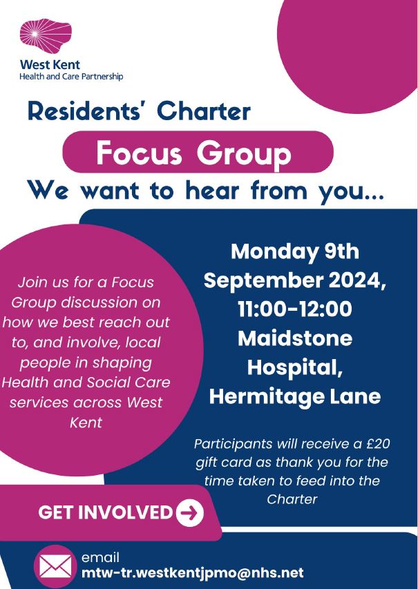 Are you a resident in West Kent, do you use Health and/or Care Services? We would like to find out from you what is important to you when we are making changes to Health and Social Care services.