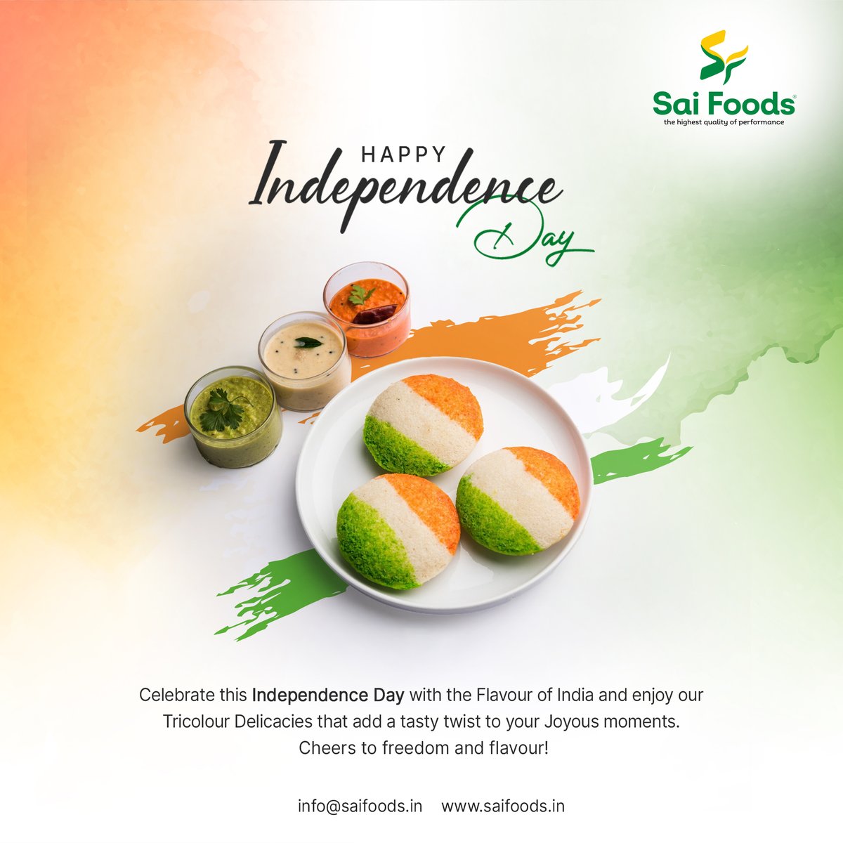 SaiFoodcbe's tweet photo. Celebrate this #IndependenceDay with a flavourful burst! Our Independence Day menu is here for you to savour. From tricolour delicacies to patriotic-themed platters, enjoy the day of freedom. Book your order today!

#UnityInDiversity #HappyIndependenceDay #Saifoods https://t.co/eKzUg0Djsl