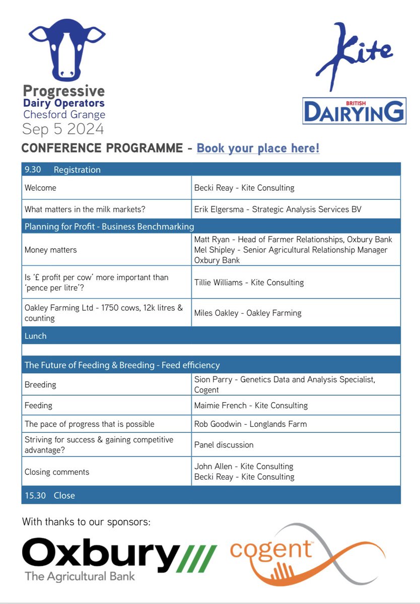 ‼️ The countdown is on for Progressive Dairy Operators Conference 2024‼️
📅 Thurs 5th Sept 
📍 Chesford Grange, Warks
🏆during the day prior <a href="/britishdairying/">British Dairying</a> Cream awards
📧 Book via the link! tickettailor.com/events/kitecon…
