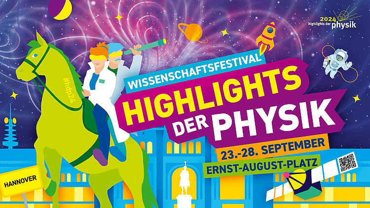 Die „Highlights der Physik“ kommen mit einem hochkarätigen Vortragsprogramm,  einer großen Mitmachausstellung und einem umfangreichen Kinderprogramm nach Hannover.
Kostenlose Tickets für die einzelnen Vorträge und Shows gibt es ab dem 15.08. unter: highlights-physik.de/tickets