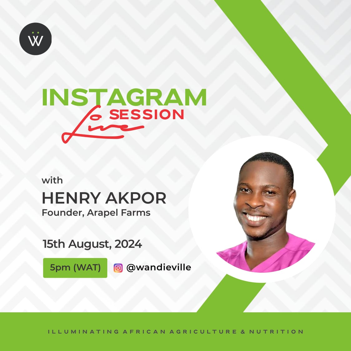 Wandieville's tweet photo. Join us for an insightful Instagram Live session on Thursday, August 15th at 5pm (WAT) with @henryakpor, CEO of @arapelfarms as he shares his passion for #Heliculture, #FoodSecurity and #SustainableAgriculture in Africa. 

Don't miss out!
#Wandieville 
#SnailFarming #Agriculture https://t.co/827OYbbwwq