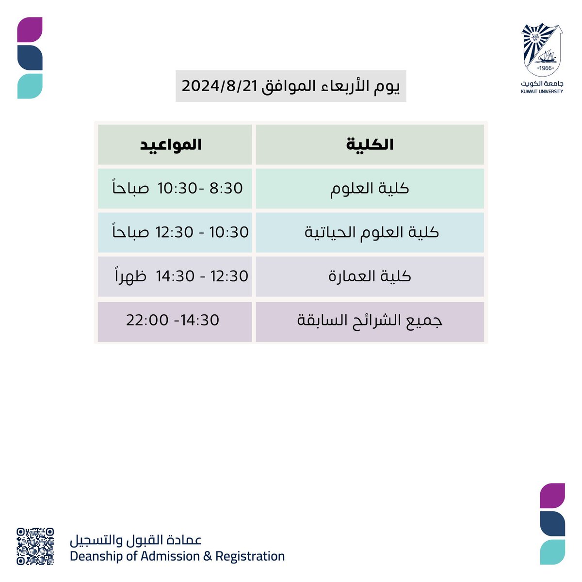kunivnews_edu's tweet image. مواعيد التسجيل للطلبة المستجدين للفصل الأول 2025/2024 online

#kuniv
#kuniv_news
#kuniv_arts