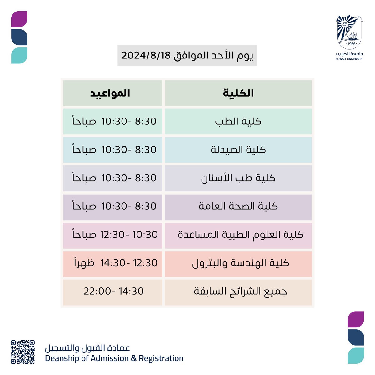 kunivnews_edu's tweet image. مواعيد التسجيل للطلبة المستجدين للفصل الأول 2025/2024 online

#kuniv
#kuniv_news
#kuniv_arts