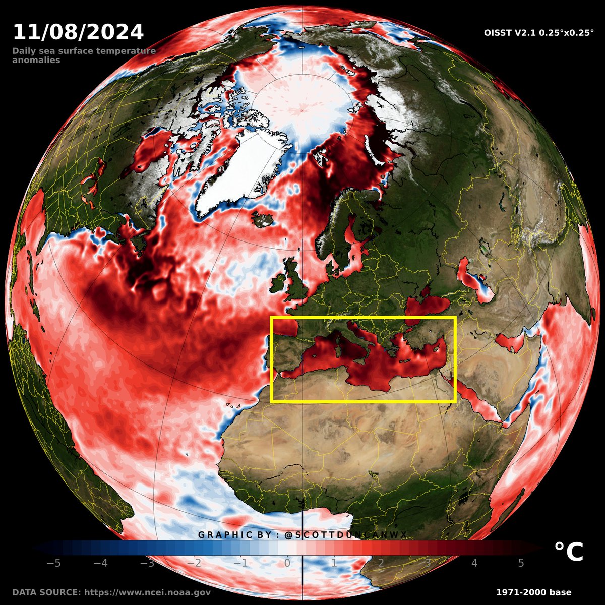 It is official.   

The Mediterranean sea surface temperature has just set a new heat record. The average sea surface temperature just hit a staggering +28.15°C. 

18 out of the top 20 hottest days for the Mediterranean sea surface have been observed in the last 13 months alone.
