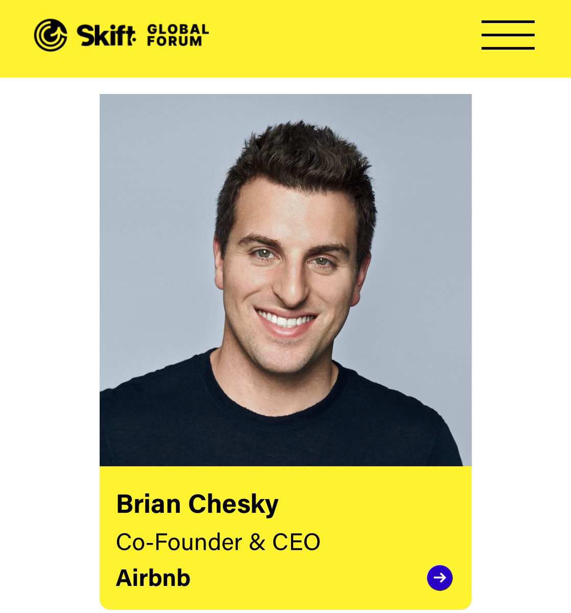 Excited to confirm <a href="/bchesky/">Brian Chesky</a> speaking at Skift Global Forum 2024, his fourth year in a row! The best global conference in the travel industry, coming in a few weeks in NYC! live.skift.com/skift-global-f…