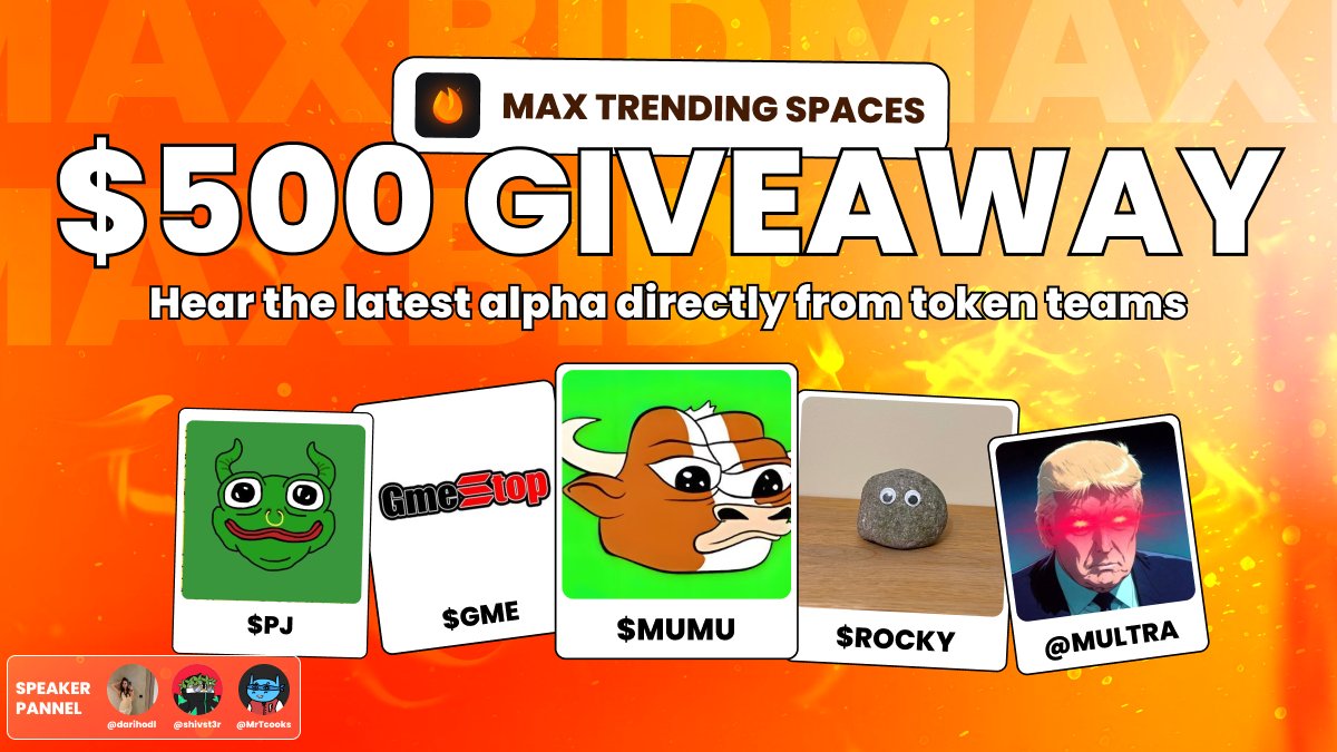 MAX TRENDING (@maxbidtrending) on Twitter photo Big one, ladies and gents, pull up! Bring the energy - we bring the alpha!
Put your reminders here ๐
x.com/i/spaces/1Yqxoโฆโฆ
$500 GIVEAWAY
<a href="/mumu_bull/">MUMU THE BULL</a> <a href="/gmecoinsol/">GMEonSol ๐ฎ</a> <a href="/RockySolanaCoin/">Rocky</a> <a href="/MagaUltraSOL/">MAGA Ultra</a> @pojakonsol
๐๏ธ <a href="/darihodl/">DARINA</a> <a href="/shivst3r/">Shiv</a> <a href="/MrTcooks/">Mr. T</a>
See you tomorrow! Big one, ladies and gents, pull up! Bring the energy - we bring the alpha!
Put your reminders here ๐
x.com/i/spaces/1Yqxoโฆโฆ
$500 GIVEAWAY
<a href="/mumu_bull/">MUMU THE BULL</a> <a href="/gmecoinsol/">GMEonSol ๐ฎ</a> <a href="/RockySolanaCoin/">Rocky</a> <a href="/MagaUltraSOL/">MAGA Ultra</a> @pojakonsol
๐๏ธ <a href="/darihodl/">DARINA</a> <a href="/shivst3r/">Shiv</a> <a href="/MrTcooks/">Mr. T</a>
See you tomorrow!