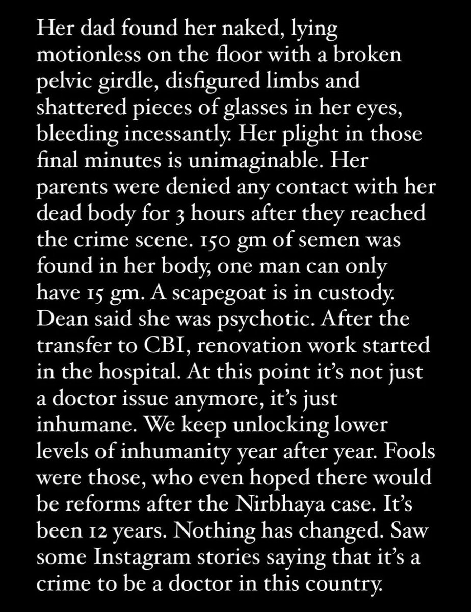 Virat_Yuktian's tweet photo. In precise I feel it is crime to be a human 💔.
I can't let this go out of my mind.
I need brutal sla!ing of victims and it will also never quench the pain that she had undergone.
Can't empathize either. Even animals practice better animality.
#KolkataDoctor https://t.co/32DA4tOEXu