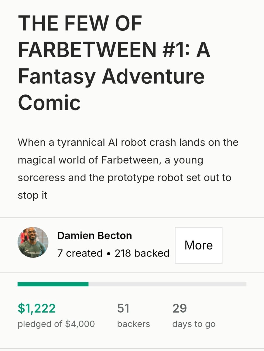 damienbecton's tweet photo. Thank you to everyone for a great start for THE FEW OF FARBETWEEN #1 🧝🏿‍♂️ 🤖! LET'S HIT 55 BACKERS - FOUR TO GO!

Wanna support the cause? RT and ❤️ this tweet and then (if you wanna) pledge today! Early bird rewards are still available! https://t.co/vmXvxuaEVm