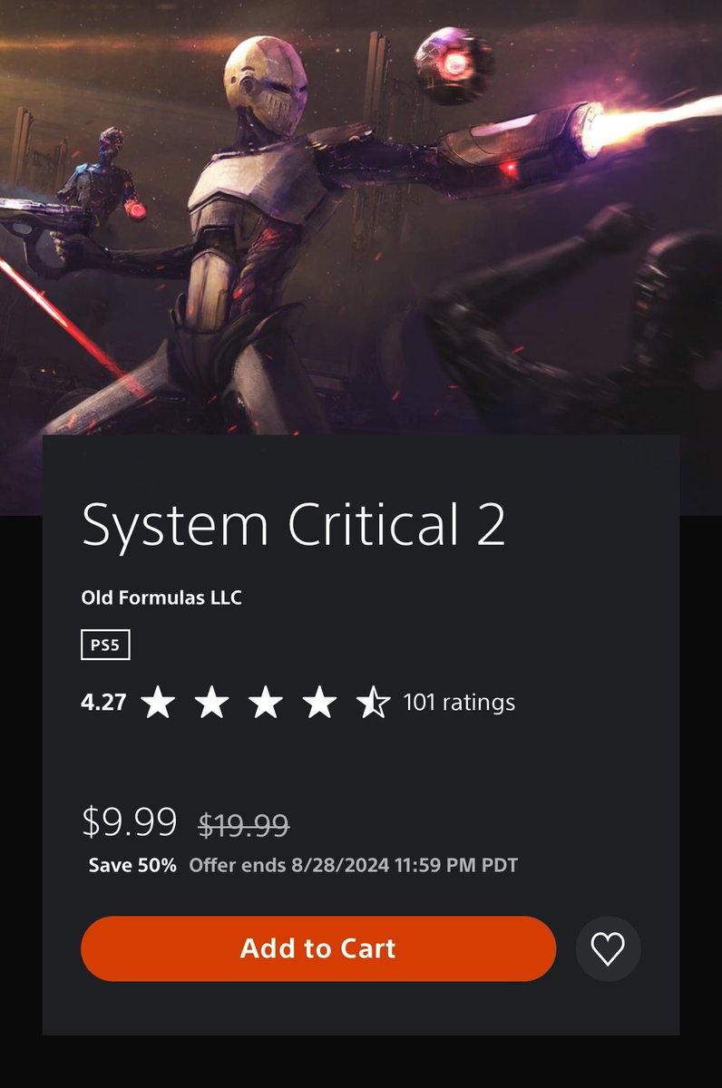 rxpharmacytech's tweet photo. System Critical 2 is Currently 50% OFF on the PSVR2 for a limited time! 🦾

PlayStation Store link: https://t.co/lhgCWXqKki https://t.co/4nWcir7g1M