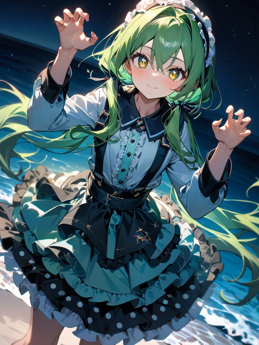 枢木◎ココさん(<a href="/5546natadecoco/">枢木◎ココ</a>)、アライアンス企画に参加させていただきます。
#AIサマーイラスト2024
テーマ：ロリータ
「綺麗な満月だから襲っちゃうぞ～、がお～」