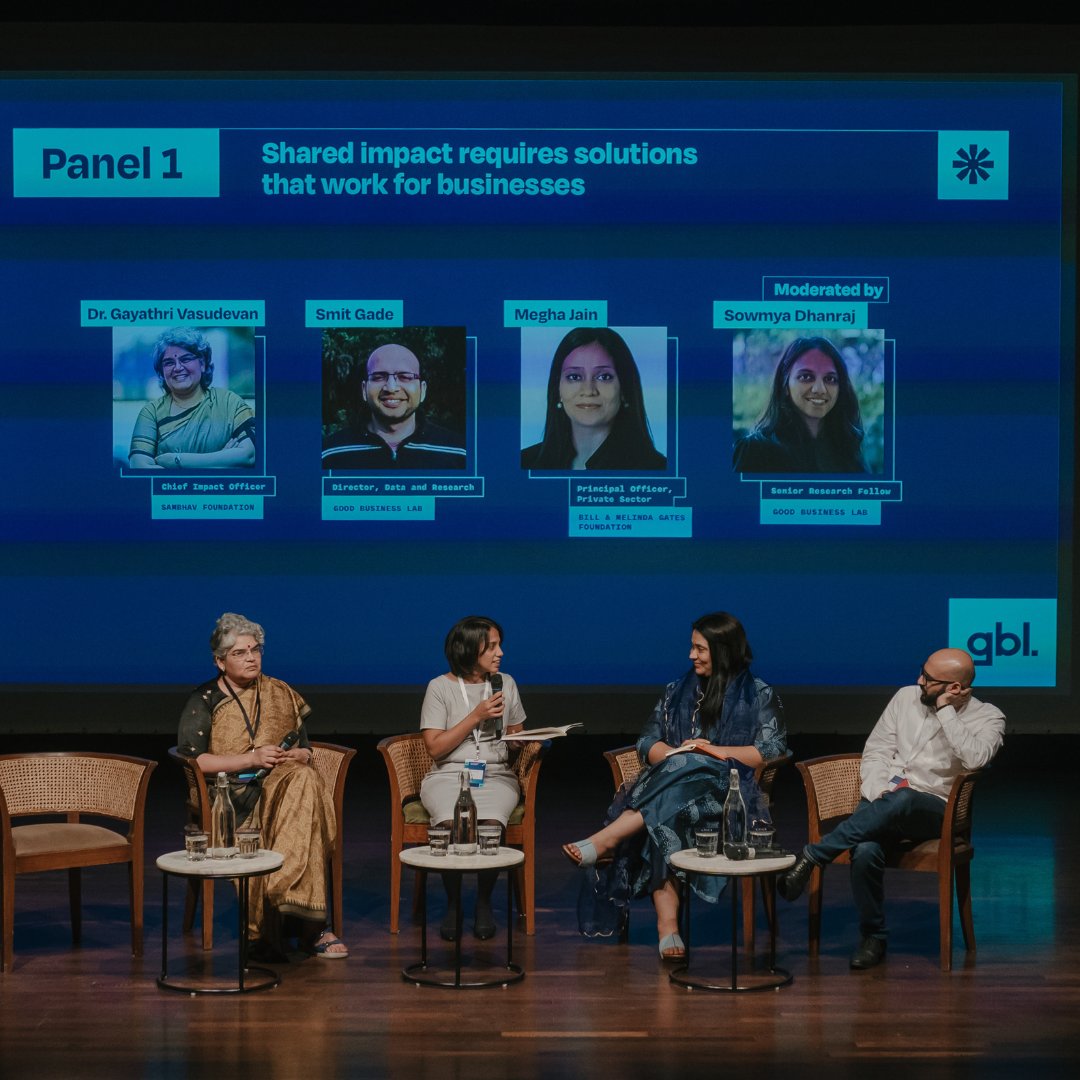 Our first panel with Gayathri Vasudevan, Megha Jain, and Smit Gade highlighted industry-specific strategies for women’s economic empowerment and the critical role of research in shaping social sustainability initiatives for small and medium-sized businesses. 
We explored