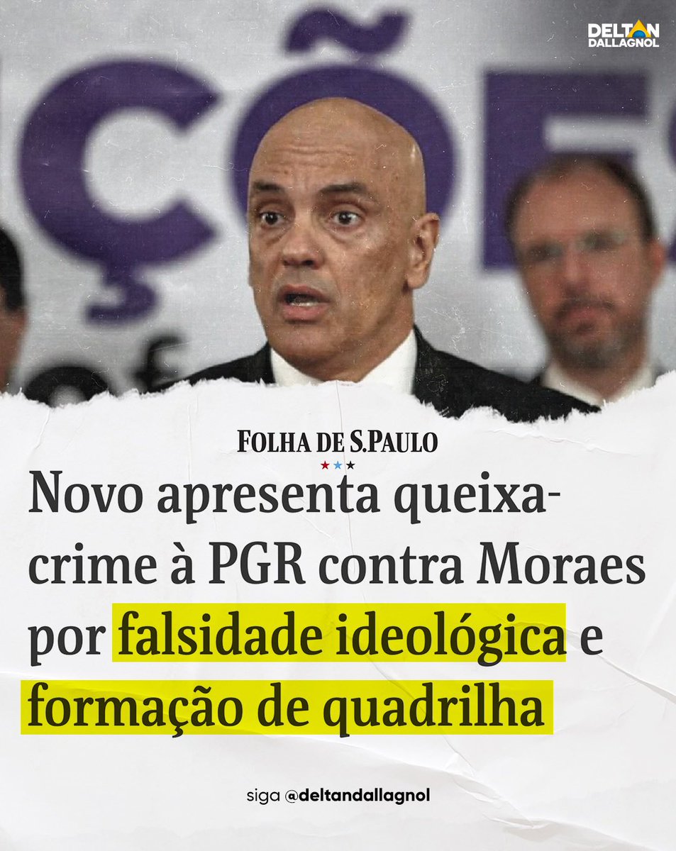 deltanmd's tweet image. O @partidonovo30 encaminhou notícia-crime para a PGR pedindo uma investigação imediata do ministro Alexandre de Moraes por, em tese, crimes de falsidade ideológica e formação de quadrilha. 

Se depender de nós do time do Novo, esse caso não vai acabar em pizza!

Gostou dessa…