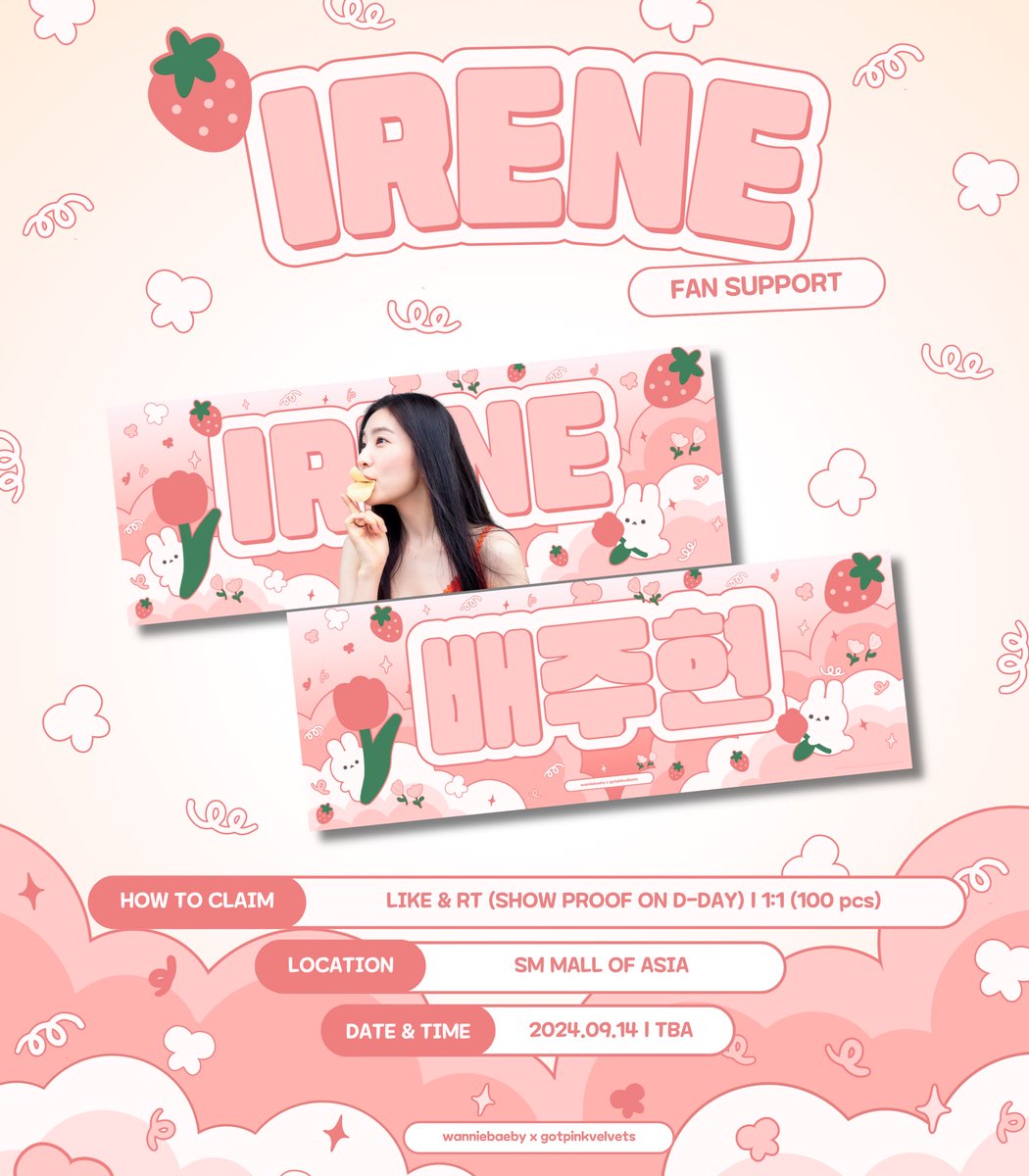 2024 Red Velvet FANCON TOUR
<HAPINESS: My Dear, ReVe1uv> in Manila

An #IRENE fan support by:
<a href="/wanniebaeby/">gwen 🌷| ia-ish</a> &amp; <a href="/gotpinkvelvets/">char</a>

🌷Like &amp; RT to spread
🌷1:1
🌷Location: SM Mall of Asia Arena
🌷Time: TBA

#레드벨벳 #RedVelvet
#HAPPINESS_MYDear_ReVe1uv
#RedVelvet_FANCON_TOUR_in_MANILA