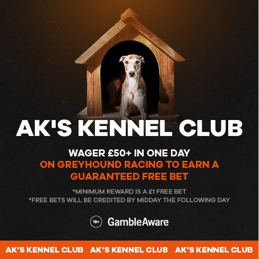 Today <a href="/AKBets/">AK BETS</a> launches our Greyhound based promotion - AK’s Kennel Club

Bet a total of £50 or more on the dogs throughout the day to receive a guaranteed free bet the following day! 

akbets.bet/sport/greyhoun…