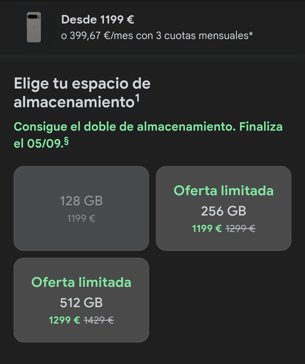Es increíble que lances un móvil al mercado de gama premium en 2024 con 128GB y un precio de 1199€. Ni Apple se atreve a hacerlo. #Pixel9Series