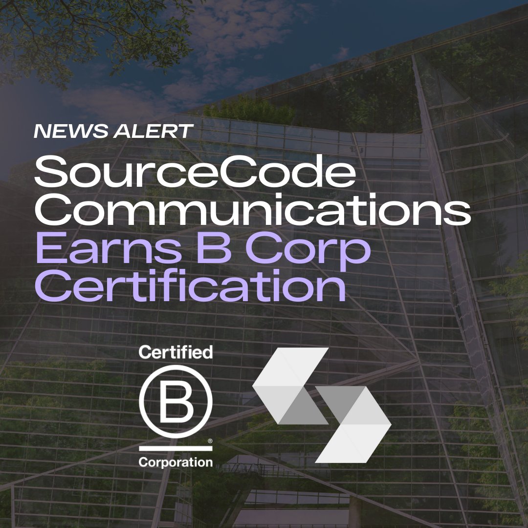 SourceCodeComms's tweet image. We are thrilled (and so proud 🥹) to announce that SourceCode Communications has earned the prestigious B Corp Certification! 🌟
Check out our latest blog for the full announcement.
ow.ly/a9Aj50SXz6b
#BCorp #Sustainability #CorporateResponsibility #PositiveChange