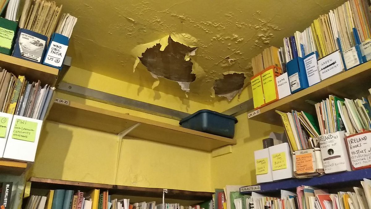 56aInfoshop's tweet photo. Been keeping it quiet-ish but over the last months we had a leak from neighbours into our space and archive. Luckily not too much stuff got damaged. It just meant having to pile everything up on a table as we waited for repairs. Been a bit grim but fingers crossed we over it now https://t.co/EYXi5VOkWi