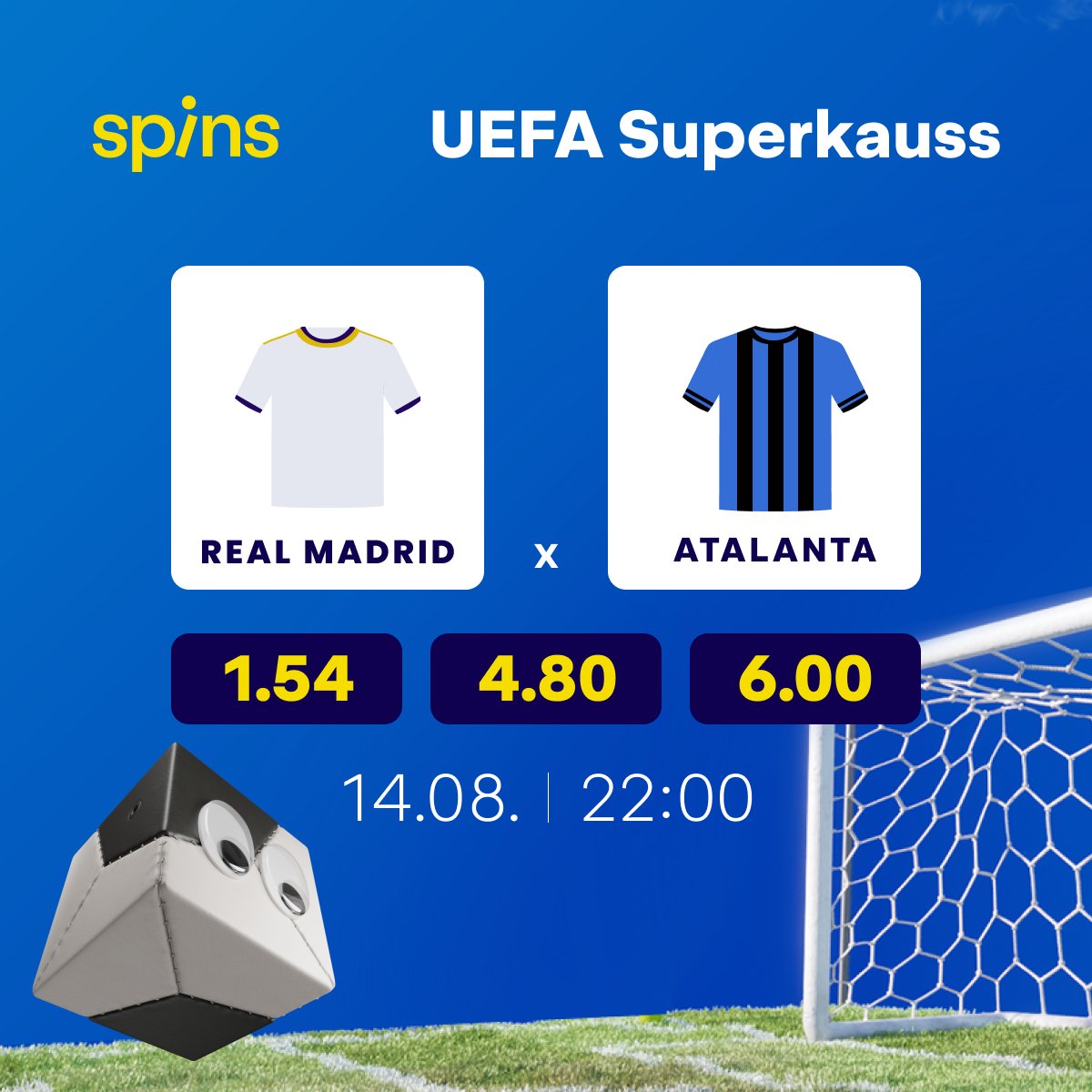 SPINS_LV's tweet photo. Šovakar 22:00 UEFA Superkausa spēle Real Madrid - Atalanta!😎 Kurš iegūs pirmo jaunās futbola sezonas trofeju?🥳 Seko līdzi, veic likmi uz spēli un saņem 15€ bezriska likmi!🌀️ https://t.co/CGNJtF5uUO