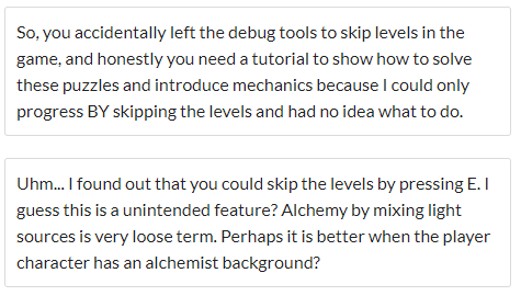Wintrfang's tweet photo. The results of the #piratejam judging are out! And... well... Their feedback is fair lol. I definitely accidentally left in a dev skip. Maybe it was cause I made the game that I felt like it didn't need more of a tutorial. But either way, I feel like my overall score wasn't bad. https://t.co/4dTPNyMlzk