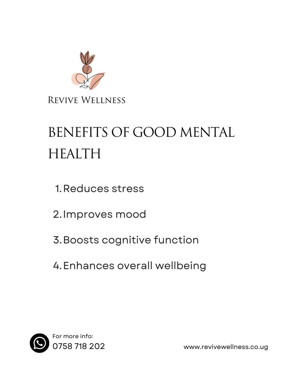 Revive_Ug's tweet photo. Mental health matters! 
Discover how prioritizing mental wellbeing can enhance your overall quality of life. From mindfulness practices to professional support, our holistic approach at Revive Wellness promotes mental wellness.

#MentalHealth  #ReviveWellness https://t.co/SC4bThxKy9