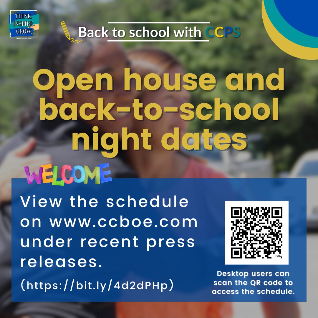 Charles County Public Schools (CCPS) has released its open house schedule for the 2024-25 school year. Visit bit.ly/4d2dPHp to view open house dates and times, and other activities for schools. Please call the specific school with questions about open house events.