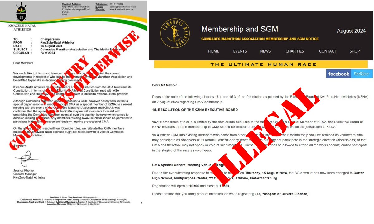 FANTASTIC NEWS: WE WON - EVERYONE CAN ATTEND &amp; VOTE AT #COMRADES SGM
Breaking news from Pmb High Court. Ruling granted for members of CMA against CMA Board/KNZA with "all relief granted" (in layman's terms this = CMA Board/KZNA have unequivocally had their arses handed to them).
