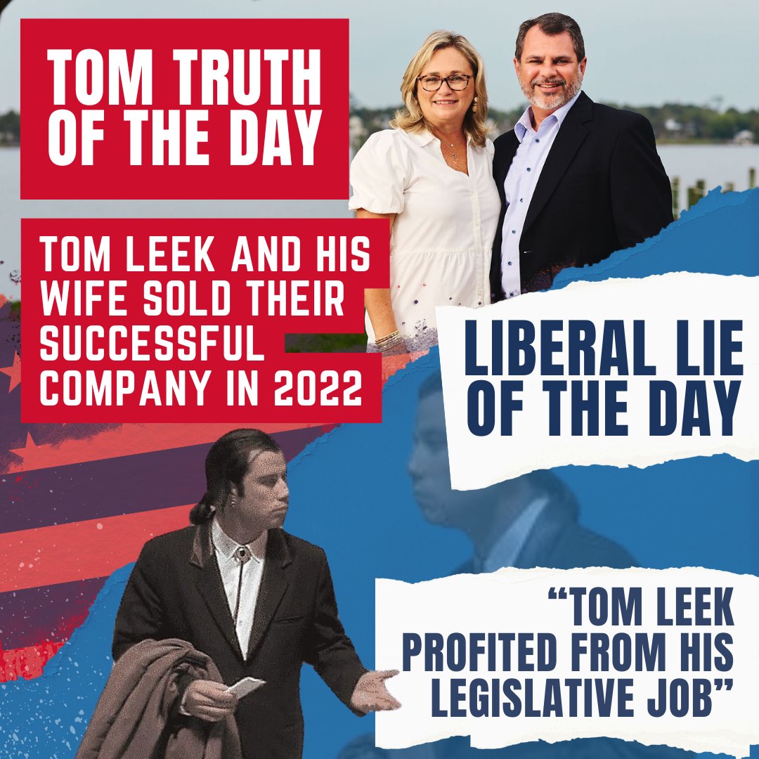 Friendstomleek's tweet photo. Don’t believe anything the liberal lawyers tell you, Tom Leek did not profit from his legislative service. Tom and his wife invested their life savings into a company, built it from the ground up, and then sold it in 2022. This is America, and that is what Americans do. https://t.co/U9WMYNuWpq