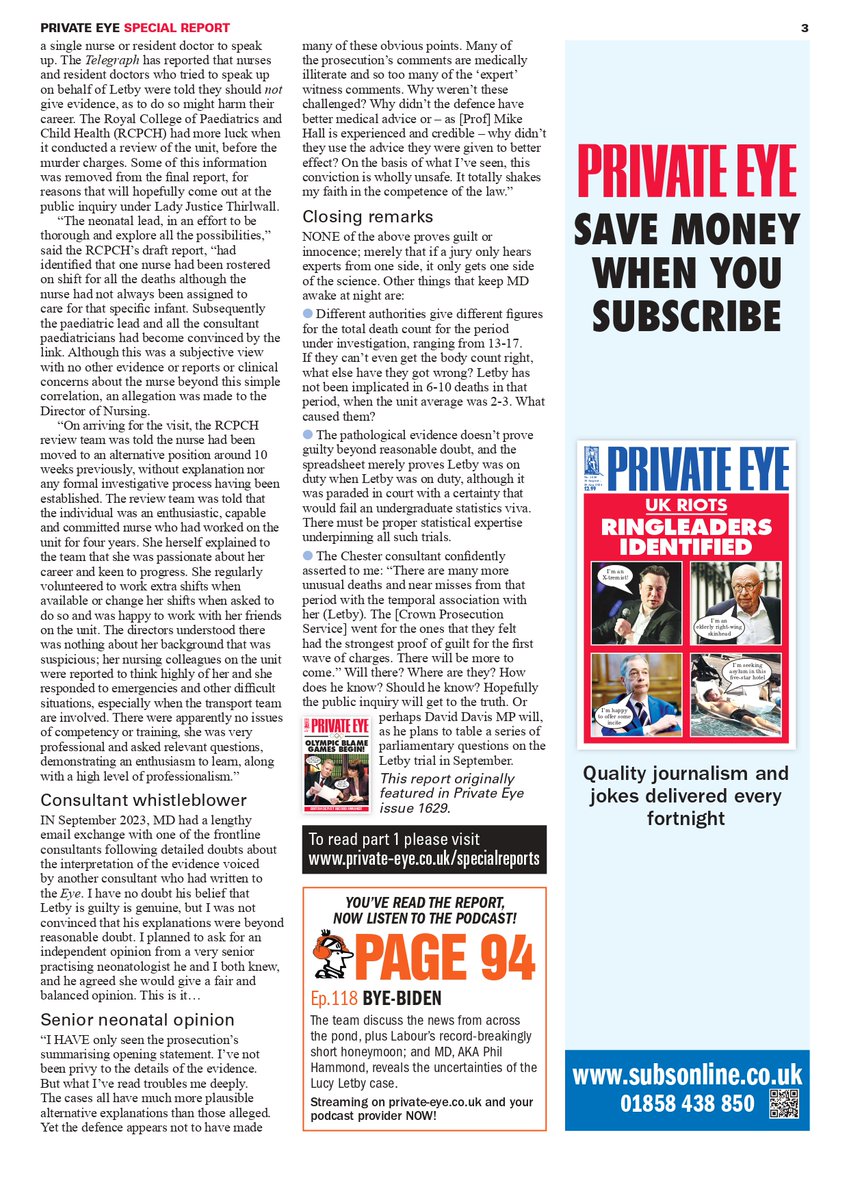 RexvsLucyLetby's tweet photo. Part 2 of @drphilhammond's @PrivateEyeNews special report on the trial of #LucyLetby.
Please share 🙏 https://t.co/R1fD5Ua9Wc