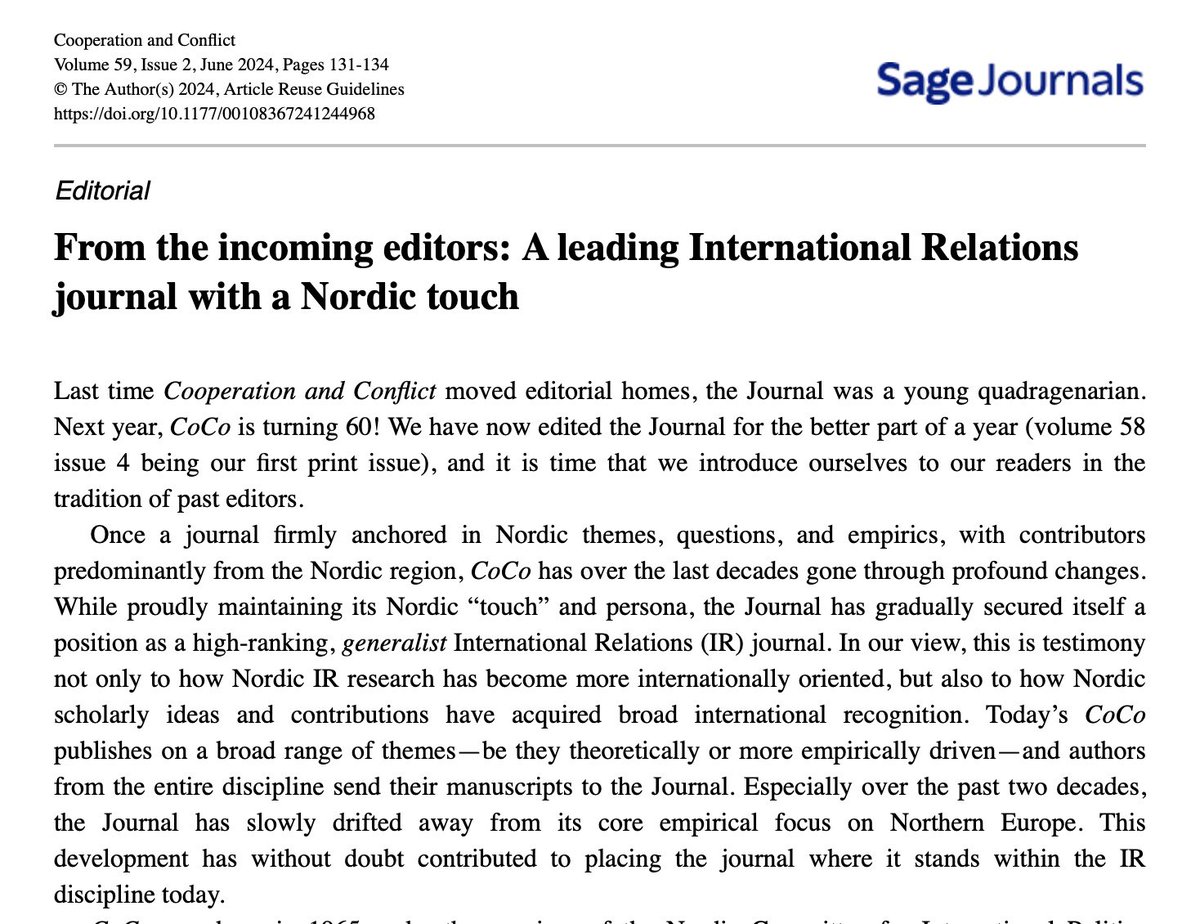 Kristin Haugevik (@kristinhaugevik) on Twitter photo One year already, since Benjamin, Paul, Øyvind, and I became editors for <a href="/CoCo_journal/">Cooperation and Conflict</a>, with Tora as our 🌟 editorial assistant.
It has been a year filled with hard work, but also some play. And this summer, our first editorial article came out! 👇👇👇
journals.sagepub.com/doi/epub/10.11… One year already, since Benjamin, Paul, Øyvind, and I became editors for <a href="/CoCo_journal/">Cooperation and Conflict</a>, with Tora as our 🌟 editorial assistant.
It has been a year filled with hard work, but also some play. And this summer, our first editorial article came out! 👇👇👇
journals.sagepub.com/doi/epub/10.11…