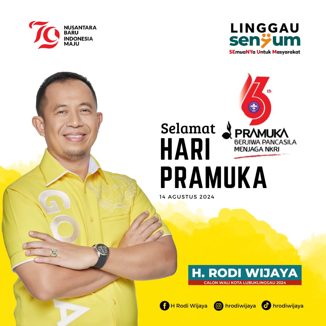 rianidiana2's tweet photo. Selamat Hari Pramuka 
#RodiWijaya #LinggauSenyum #CalonWalikota #Rois #HRW #LubukLinggau #HRodiWijaya #PilkadaLubukLinggau #PilwakotLubukLinggau2024
#CalonWalikotaRodiWijaya https://t.co/gyzc9vdlxy
