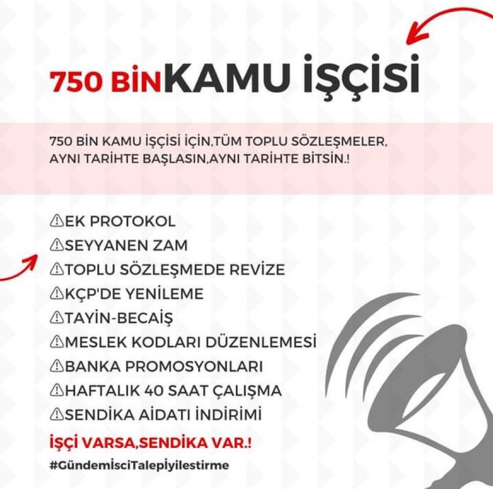 750 bin kamu işçisi de geçinemiyor!
Ek zam, refah payı, seyyanen zam istiyorlar!
TÜİK ve sendikalar yüzünden 3 yıldır  büyük kayıplarımız var 
#eselmobil
#zordayizgecinemiyoruz 
<a href="/RTErdogan/">Recep Tayyip Erdoğan</a> 
<a href="/eczozgurozel/">Özgür Özel</a> 
<a href="/dbdevletbahceli/">Devlet Bahçeli</a> 
<a href="/MDervisogluTR/">Müsavat Dervişoğlu</a> 
<a href="/erbakanfatih/">Dr. Fatih Erbakan</a> 
<a href="/erkbas/">Erkan BAŞ</a> 
<a href="/ipekozkal/">Prof.Dr. İpek Özkal</a>