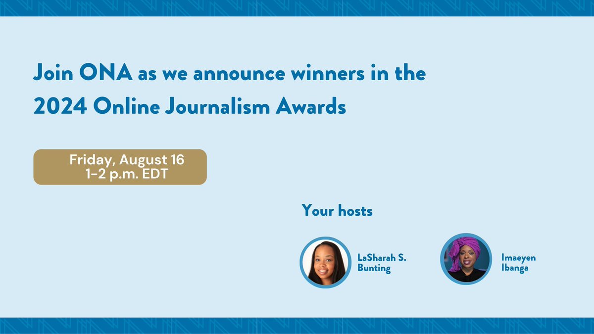 The news cycle wearing you out? Let's close the week with good energy and inspiration at the virtual winners announcement event for the 2024 Online Journalism Awards. RSVP now to get the Zoom link. buff.ly/3WzMrcW #OJA24
