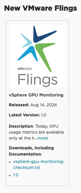 The🥇1st new <a href="/VMware/">VMware</a>  by <a href="/Broadcom/">Broadcom</a> Fling has just been released! Check out the new vSphere GPU Monitoring Fling community.broadcom.com/flings

To learn more, the <a href="/UnexploredPod/">Unexplored Territory Podcast</a> did an episode on this Fling unexploredterritory.tech/ut80-announcin…