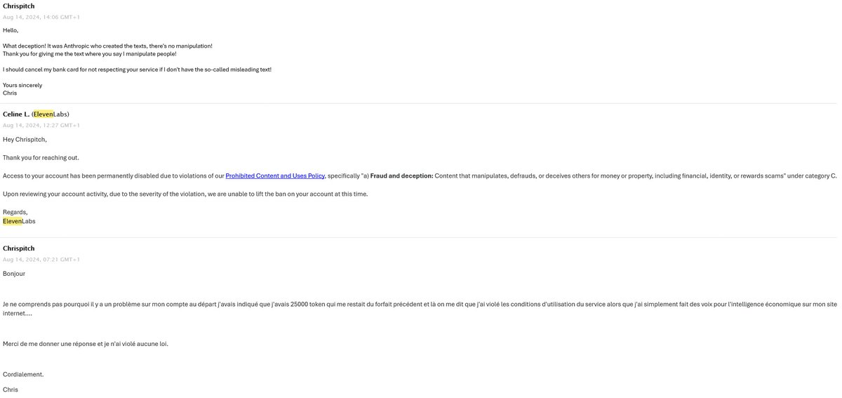 SEO1nternet's tweet photo. Let me explain my misadventure with #ElevenLabs @elevenlabs.
First of all, I take the $22.00 package. I have the first month 50% off 2 days later I intend to take the package at $ 99 that I made the payment I ask support that there were 25,000 tokens left from the first package https://t.co/17WnumNH1x