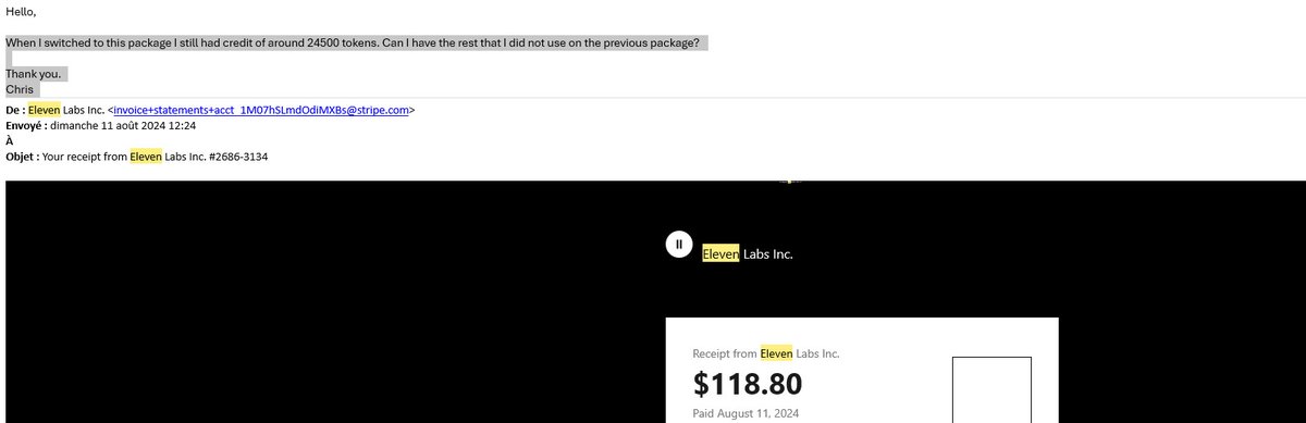SEO1nternet's tweet photo. Let me explain my misadventure with #ElevenLabs @elevenlabs.
First of all, I take the $22.00 package. I have the first month 50% off 2 days later I intend to take the package at $ 99 that I made the payment I ask support that there were 25,000 tokens left from the first package https://t.co/17WnumNH1x