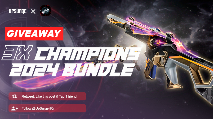 UpSurgeHQ's tweet image. 🏅3x Champions 2024 Bundle Giveaway 🏅

To enter: 
1⃣Follow @UpSurgeHQ 
2⃣Like + RT this tweet.
3⃣Tag 2 Friends.

 🏆3 Winners. 
 📅Ends August 23.
#VALORANT