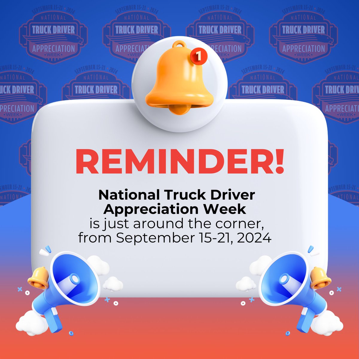 TDC1850's tweet photo. Mark your calendars! National Truck Driver Appreciation Week is just around the corner, from September 15-21, 2024. Let’s take this time to recognize and celebrate the hard work and commitment of drivers everywhere. 

#TruckDriverAppreciationWeek #ThankATrucker #TeamTaylor https://t.co/7vHprhfsAz