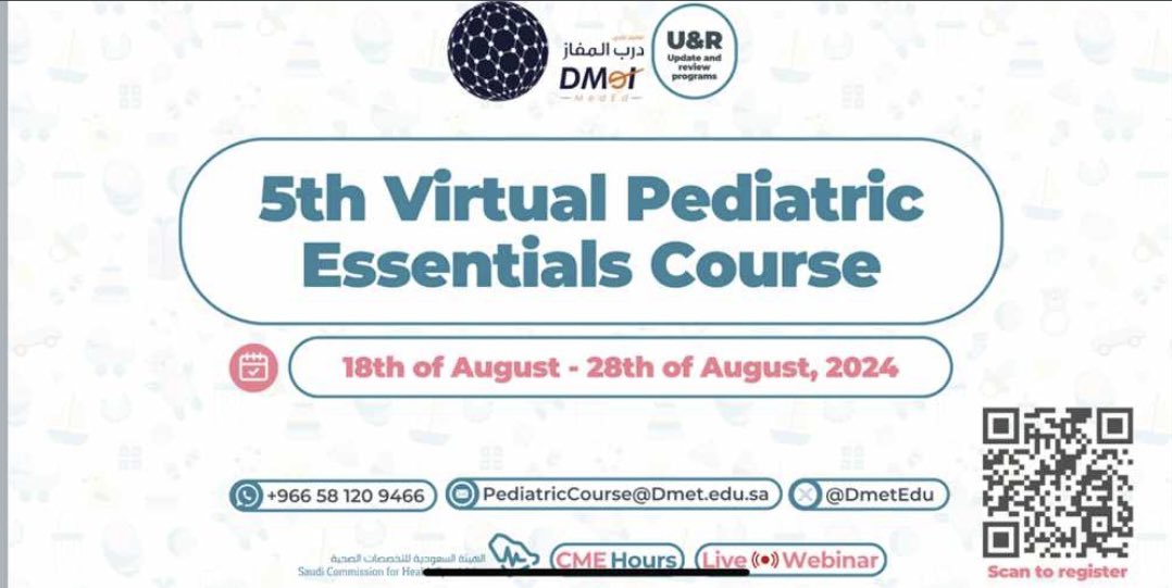 يشرفني أن أكون من ضمن المحاضرين في الكورس الخامس لإعداد زملائنا الاطباء المقيمين للامتحان النهائي لزمالة طب الاطفال ويمكن التسجيل عن طريق الرابط التالي dmetedu.com/EZmeQQg  ويمكن استخدام الكود الخاص بي ( zulfah ) لخصم ٢٠ ٪ 
اتمنى لكم التوفيق ،،،