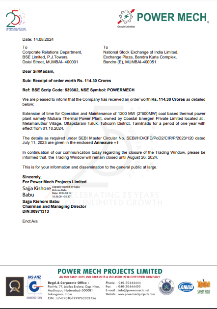 nitinmundra's tweet image. Power Mech Projects : Co. Gets order worth Rs. 114.30 Crores

#powermech #powermechprojects #Orderwin #resultupdate #nse #bse #Q1 #quarterlyresults #nifty #StockMarkets #Q3Results #stockmarketindia #earnings #earningreview