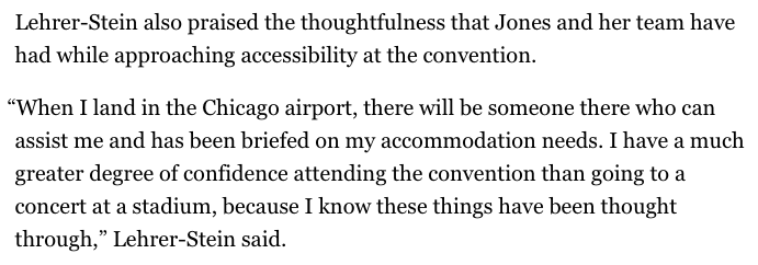 The 2024 <a href="/DemConvention/">2024 Democratic National Convention</a> is making sure delegates and attendees with disabilities are able to access our venues and engage fully in programming at the United Center, McCormick Place, and all across the city. 

More  on our work from <a href="/slooterman/">Sara Luterman</a> <a href="/19thnews/">19thnews</a>: 

19thnews.org/2024/08/dnc-ch…