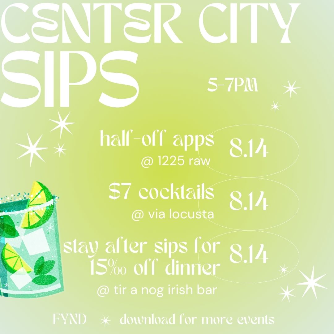 Center City SIPS brings you half-off apps at 1225 Raw, $7 cocktails at Via Locusta, and a 15% off dinner deal at Tir A Nog! 🥂🍴

⬇️  Download Here: 
getfynd.app/download-fynd/

#philadephia #philly #fynd #phillyfynds #event #phillyevents #happyhour #foodspecial #drinkspecial