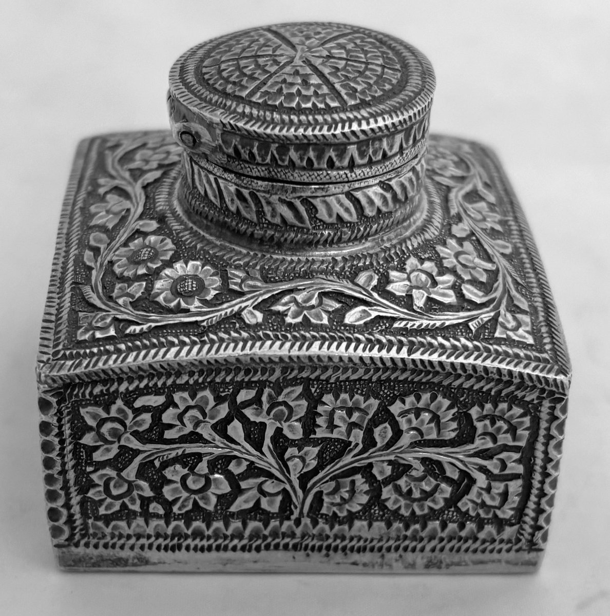 An Anglo Indian silver inkwell, Kashmir circa 1890. #antiques