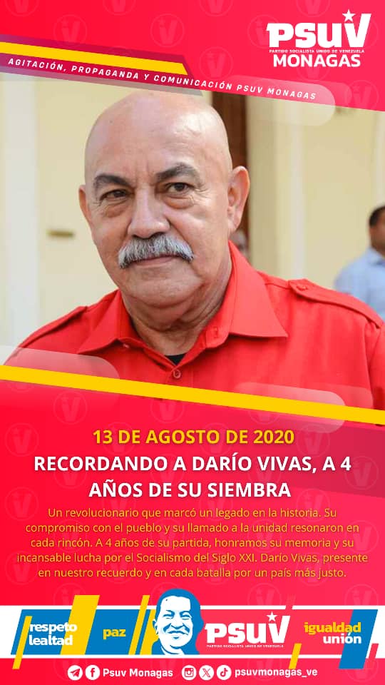 #Monagas 🚩 || 13 de agosto de 2020

Recordando a Darío Vivas, a 4 años de su siembra