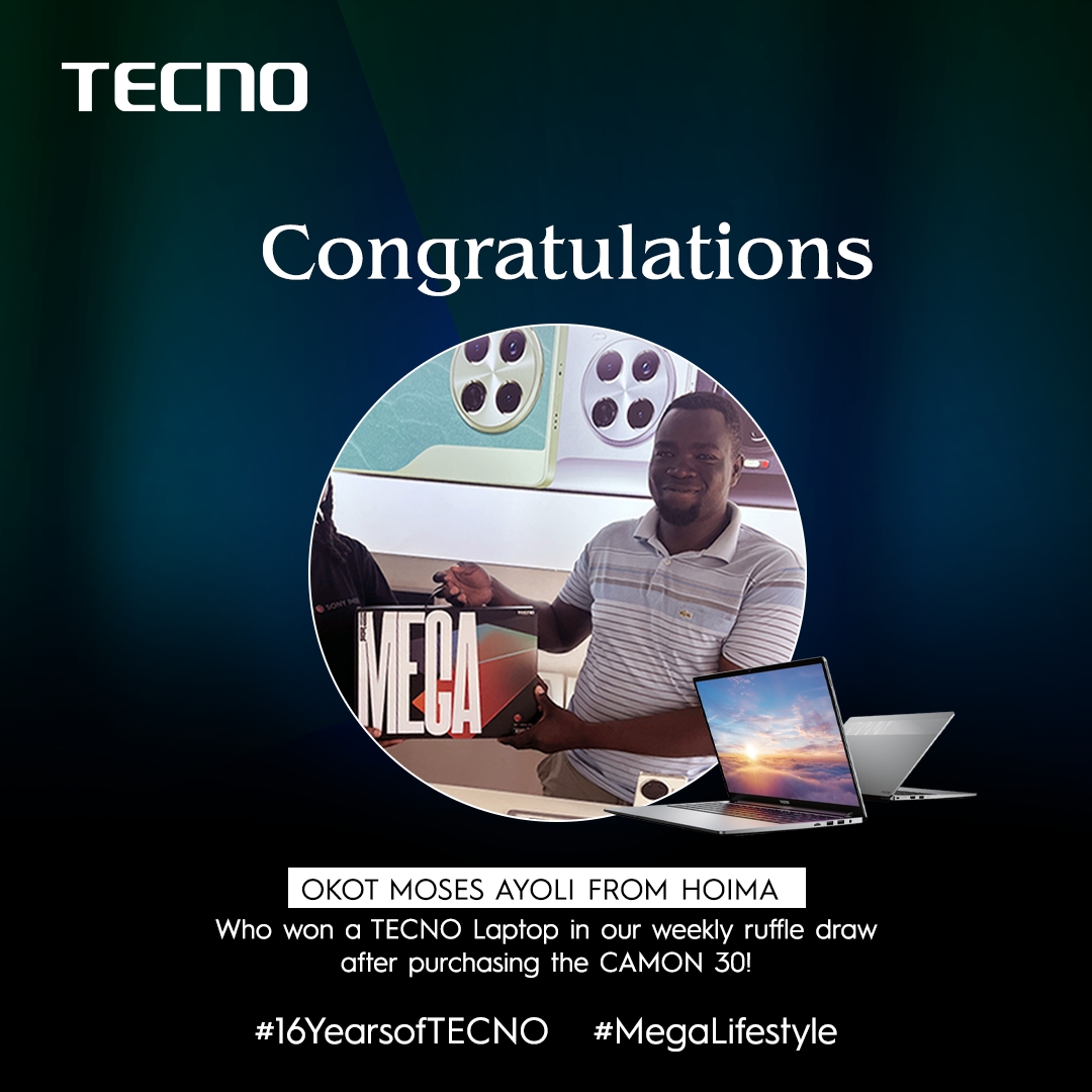 tecnomobileug's tweet photo. Congratulations to our Week 1 winner! 🎉
Okot Moses Ayoli won the TECNO MEGABOOK T1 Laptop in our weekly raffle draw after purchasing the CAMON 30.
You can also stand a chance to win when you buy a CAMON 30 phone this August!
#16YearsOfTECNO #MegaLifeStyle https://t.co/YmKmPXwZ4V