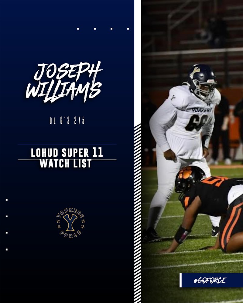 ForceFootballYO's tweet photo. @lohudsports Super 11 Watch List: Senior OL Joseph Williams @josephwill2025 @YonkersSchools @YPS_Athletics @YonkersPBA https://t.co/besqUnjTfD
