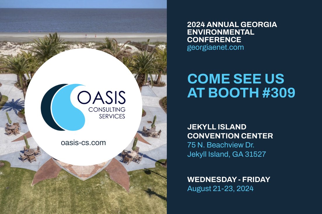 Oasis_CS's tweet image. Oasis Consulting Services is exhibiting as a Silver Sponsor at the Annual Georgia Environmental Conference in Jekyll Island, Georgia! Stop by our booth 309 #GEC2024
