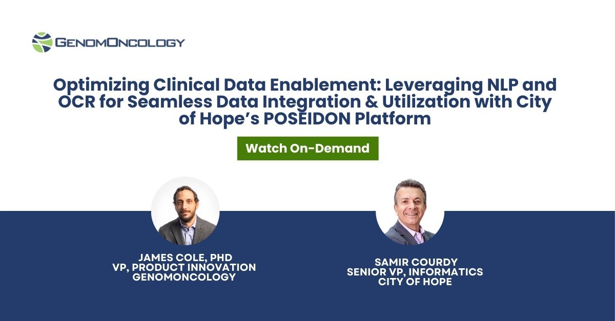 Check out our latest on-demand webinar where Samir Courdy, from City of Hope, and James Cole, from GenomOncology, break down how GenomOncology helps streamline data enablement within the City of Hope POSEIDON platform.

Watch here: ow.ly/1p5Z50SQc7a