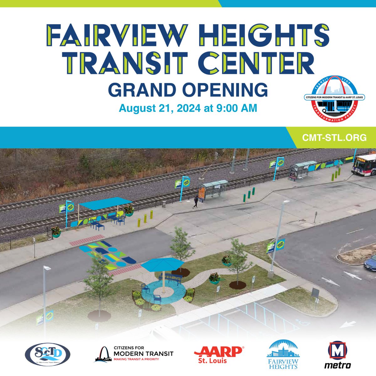 CMT St. Louis (@cmt_stl) on Twitter photo We hope you will join us next week for the grand opening of the Transit Stop Transformation project at the Fairview Heights Transit Center. Read about the transformation here: bit.ly/3AkIuS7 <a href="/aarpSTL/">AARP St. Louis</a> <a href="/SCCTransit/">St. Clair County Transit District</a> <a href="/STLMetro/">Metro</a> We hope you will join us next week for the grand opening of the Transit Stop Transformation project at the Fairview Heights Transit Center. Read about the transformation here: bit.ly/3AkIuS7 <a href="/aarpSTL/">AARP St. Louis</a> <a href="/SCCTransit/">St. Clair County Transit District</a> <a href="/STLMetro/">Metro</a>