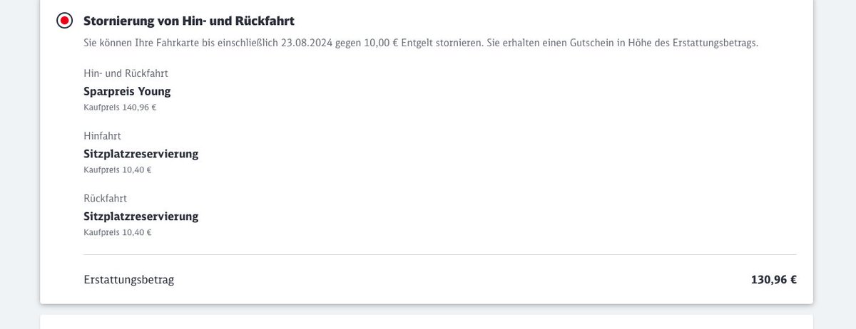 EinMick's tweet photo. @leo_02496 @bendixdev @juke_sw @DB_Bahn @dr_boese Warum werden die dann beim Storno zusammen gelistet? Und warum geht es dann beim Sofortstorno? Wäre dann sehr irreführend. Wie gesagt, die Hotline meinte es geht. https://t.co/kCIb3LX2ad